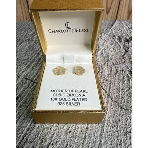 NIB Charlotte & Lexi Mother Of Pearl Cubic Zirconia 18K Gold Plated Earrings